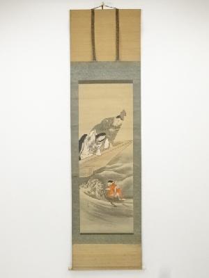 大正～昭和頃　直堂筆　物語図　肉筆絹本掛軸（保護箱）